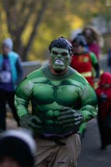 Man dressed like Marvel Comics character Hulk